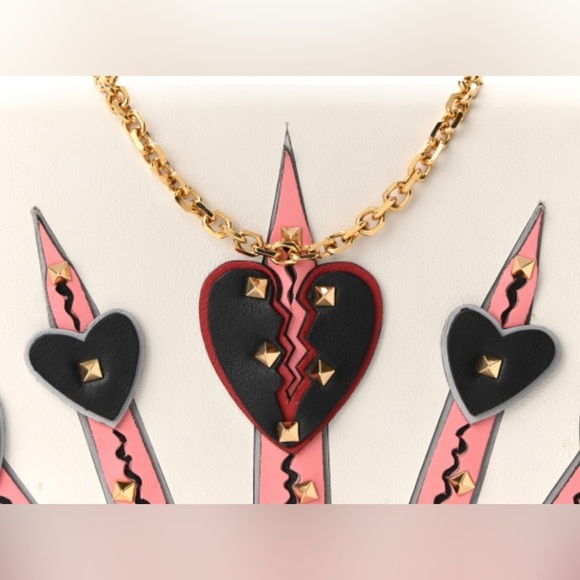 VALENTINO GARAVANI Vitello Loveblade Embellished Chain Wallet White - Picture 8 of 13
